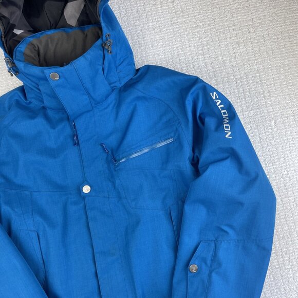Y2K Salomon Blue Hooded Ski Jacket Clima Pro Storm 20000 Ski Jacket Men M - Picture 4 of 16